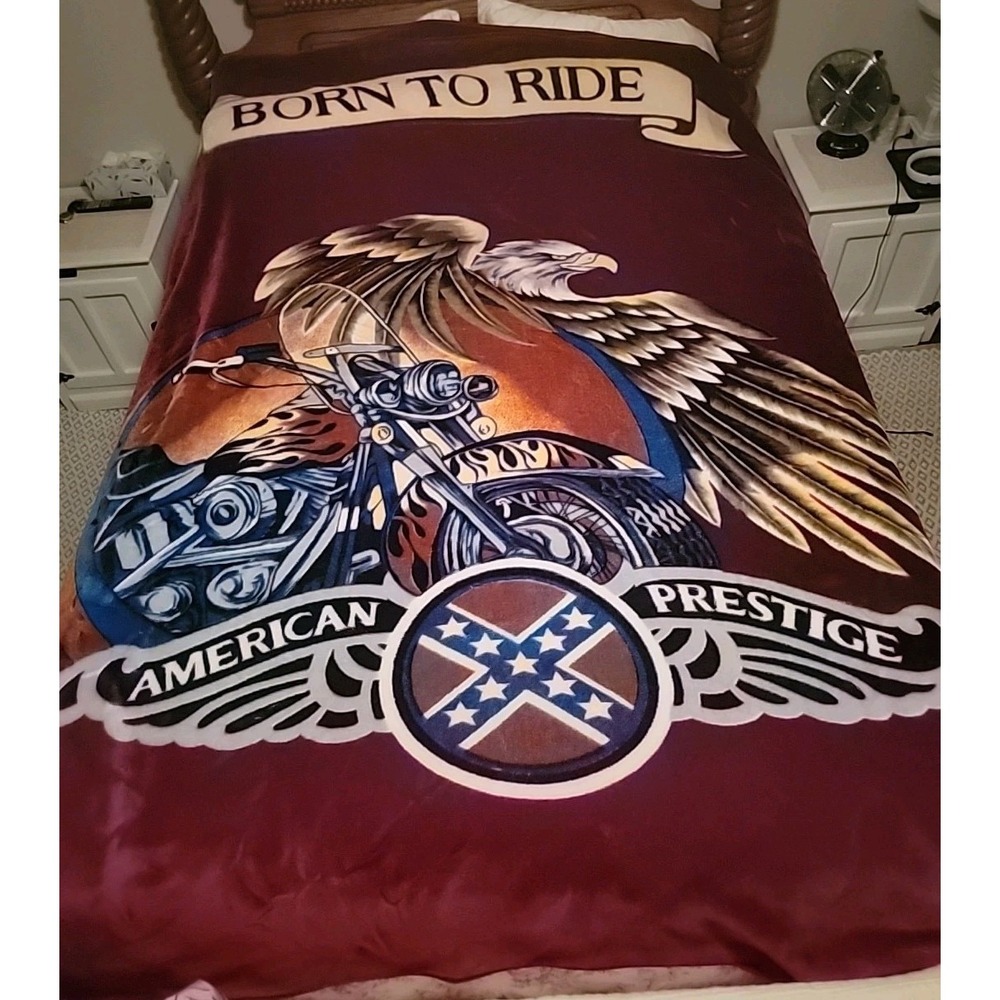 Vintage motorcycle American Prestige BORN TO RIDE thick blanket Eagle Biker